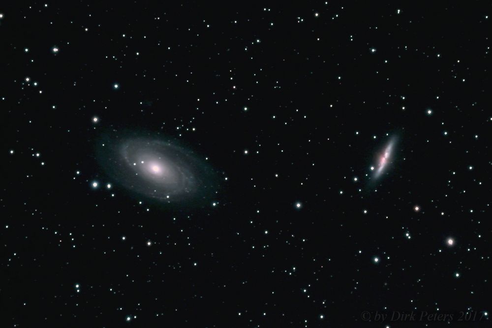 Ausschnitt aus M81-Galaxiengruppe: Bodes Galaxien M81 und M82 sowie Zwerggalaxie "Holmberg IX"