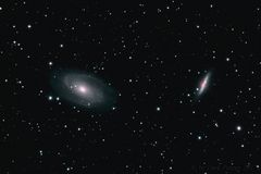 Ausschnitt aus M81-Galaxiengruppe: Bodes Galaxien M81 und M82 sowie Zwerggalaxie "Holmberg IX"