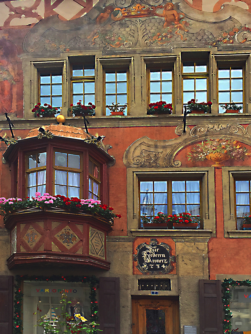 Ausschnitt-Bemalte Fassade, Stein am Rhein, Schweiz