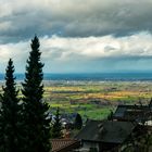 Aussicht auf das Rheintal mit Wolken und Nebel, Dornbirn, Bodensee