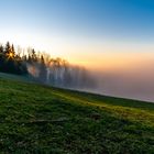 Aussicht auf das Rheintal mit Wolken und Nebel, Dornbirn, Bodensee