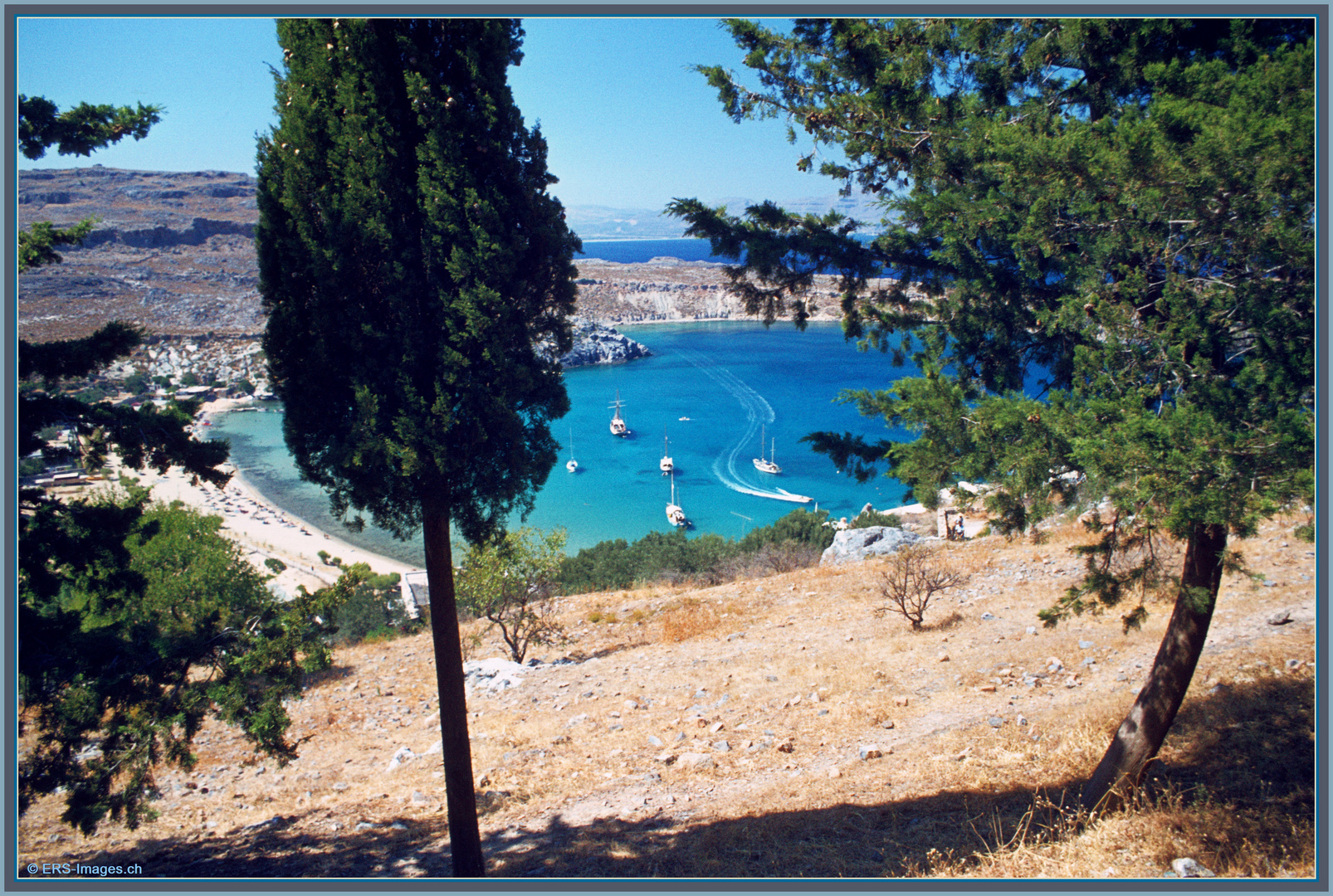 Aussicht auf die Bucht von Lindos Juli 1978 ©
