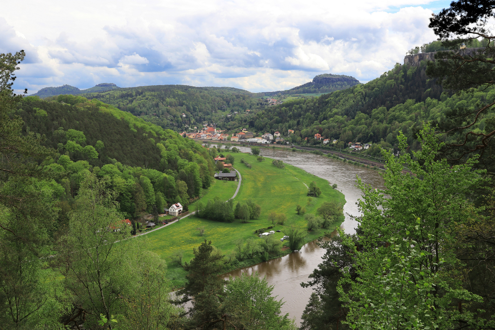 Aussicht auf die Elbe und den Ort Königstein ...