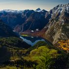 Aussicht vom Jennergipfel auf das Watzmannmassiv und den Königssee 