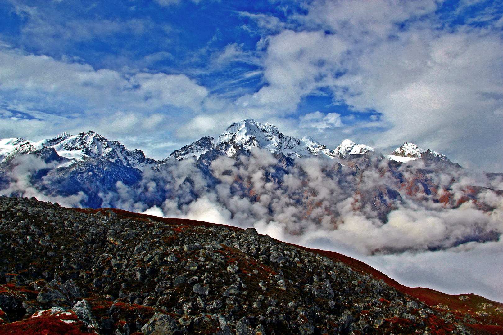 Aussicht vom Kyanjin Ri in Nepal