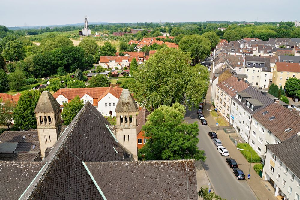 Aussicht vom Ludgerusturm zur Zeche Hugo