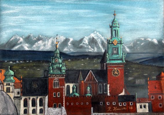 „Aussicht von Krakau über der Burg Wawel auf Hohe Tatra“