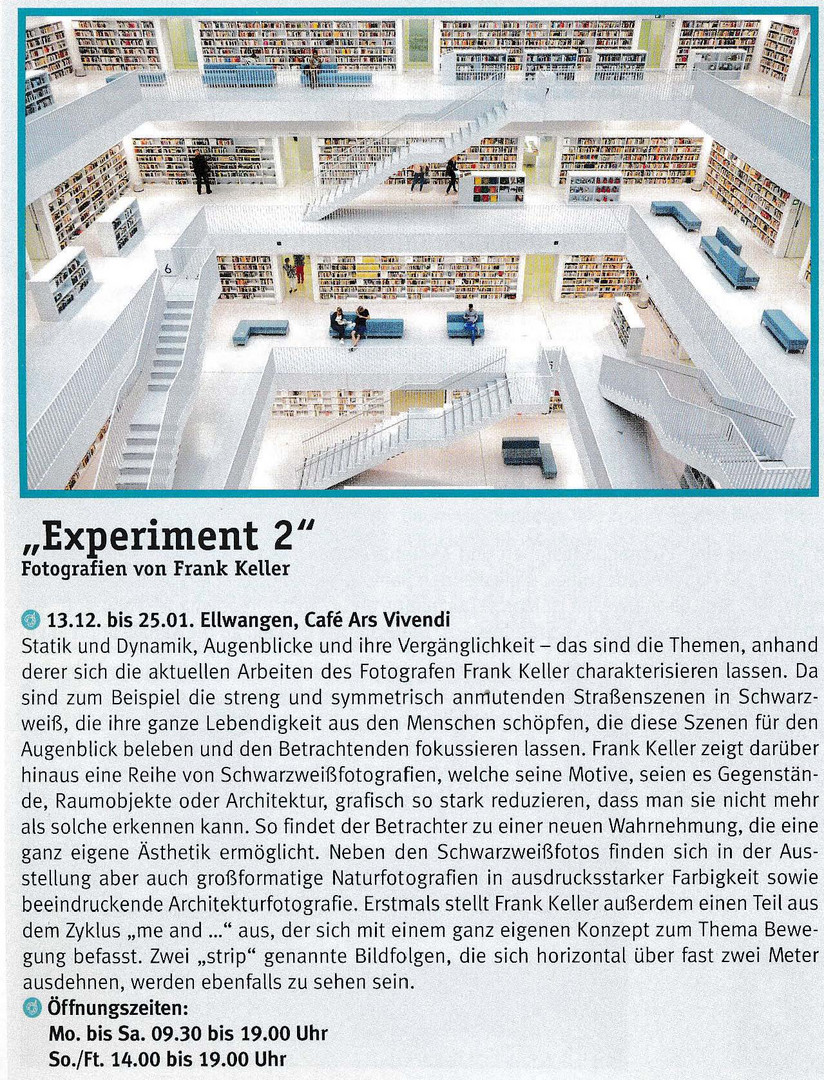 Ausstellung "Experiment 2" - Ars vivendi - Ellwangen
