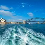 Australien 2015, New South Wales, Sydney, Opera und Harbour Bridge von der Fähre zum Sydney Zoo