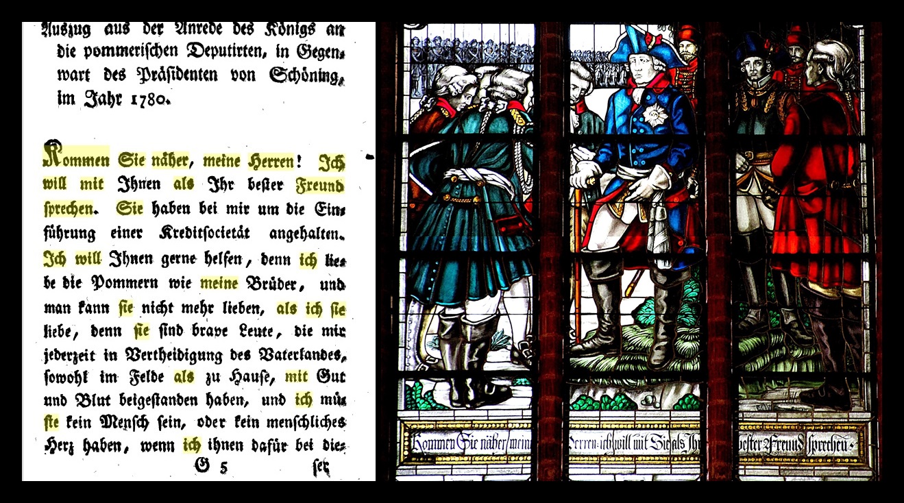 Auszug Rede Friedrich des Großen mit Fenster Marienkirche Stargard