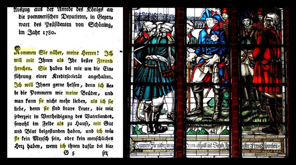 Auszug Rede Friedrich des Großen mit Fenster Marienkirche Stargard