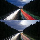 Autobahn in Langzeitbelichtung beabeitet / unbearbeitet