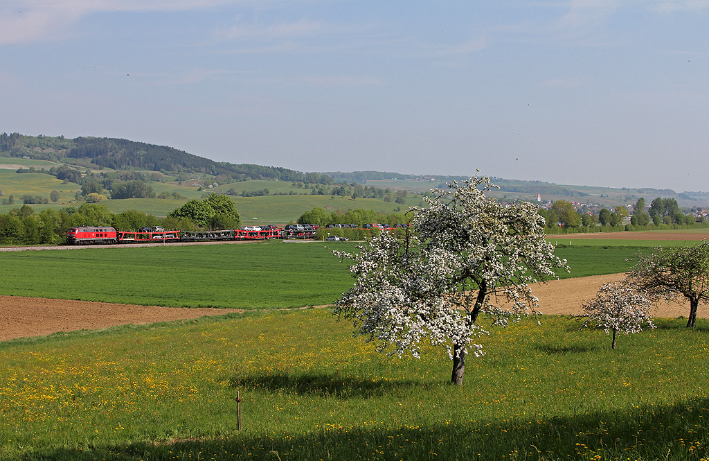 Autozug und Apfelblüte