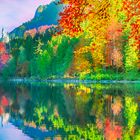 Autumn forest reflected in the water lake