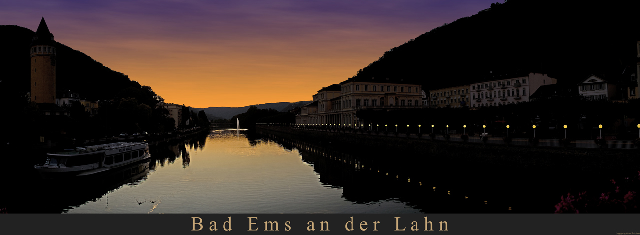 Bad Ems, Panorama am Abend.