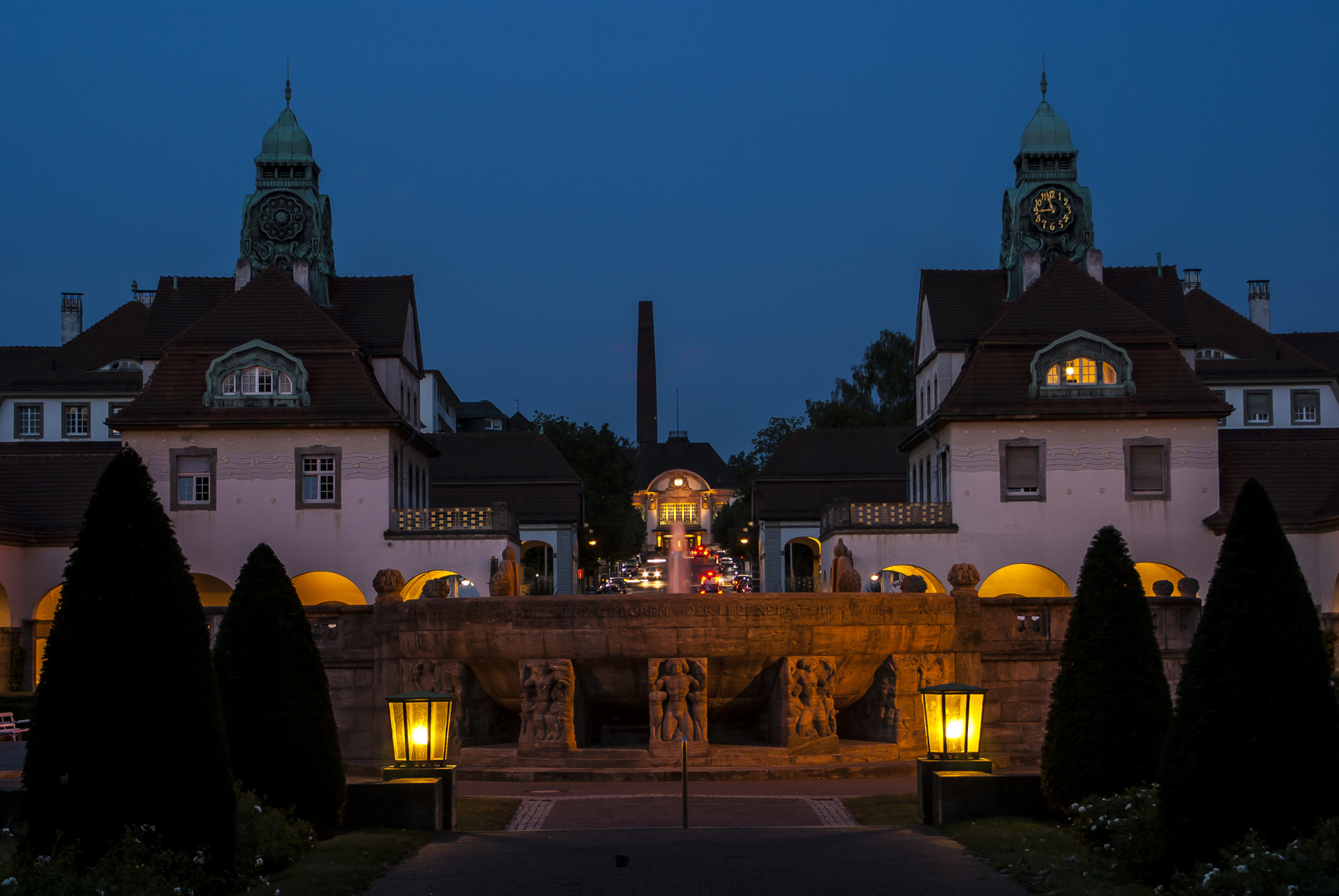 Bad Nauheim - Aus Sicht des Sprudelhofes auf den Bahnhof