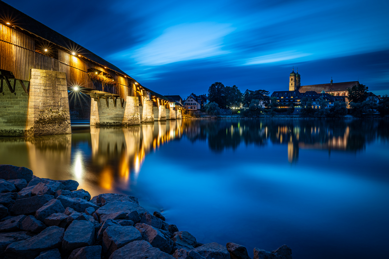 Bad Säckingen Holzbrücke zur Blauen Stunde