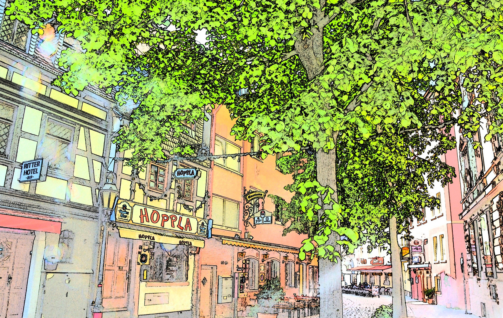 Bäume im Altstadtweg als Zeichnung