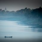 Bagan vom Fluß Irrawaddy aus gesehen am frühen Morgen