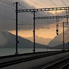 Bahnhof Bernina Hospiz im letzten Licht des Tages