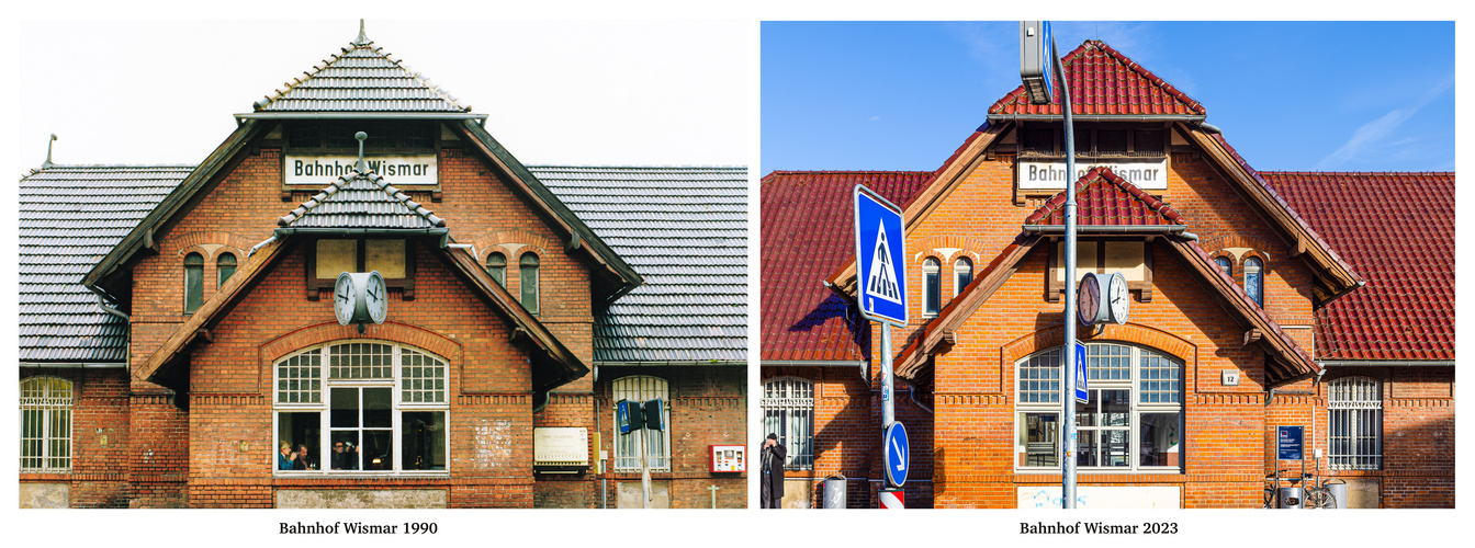            Bahnhof Wismar 1990 versus 2023....