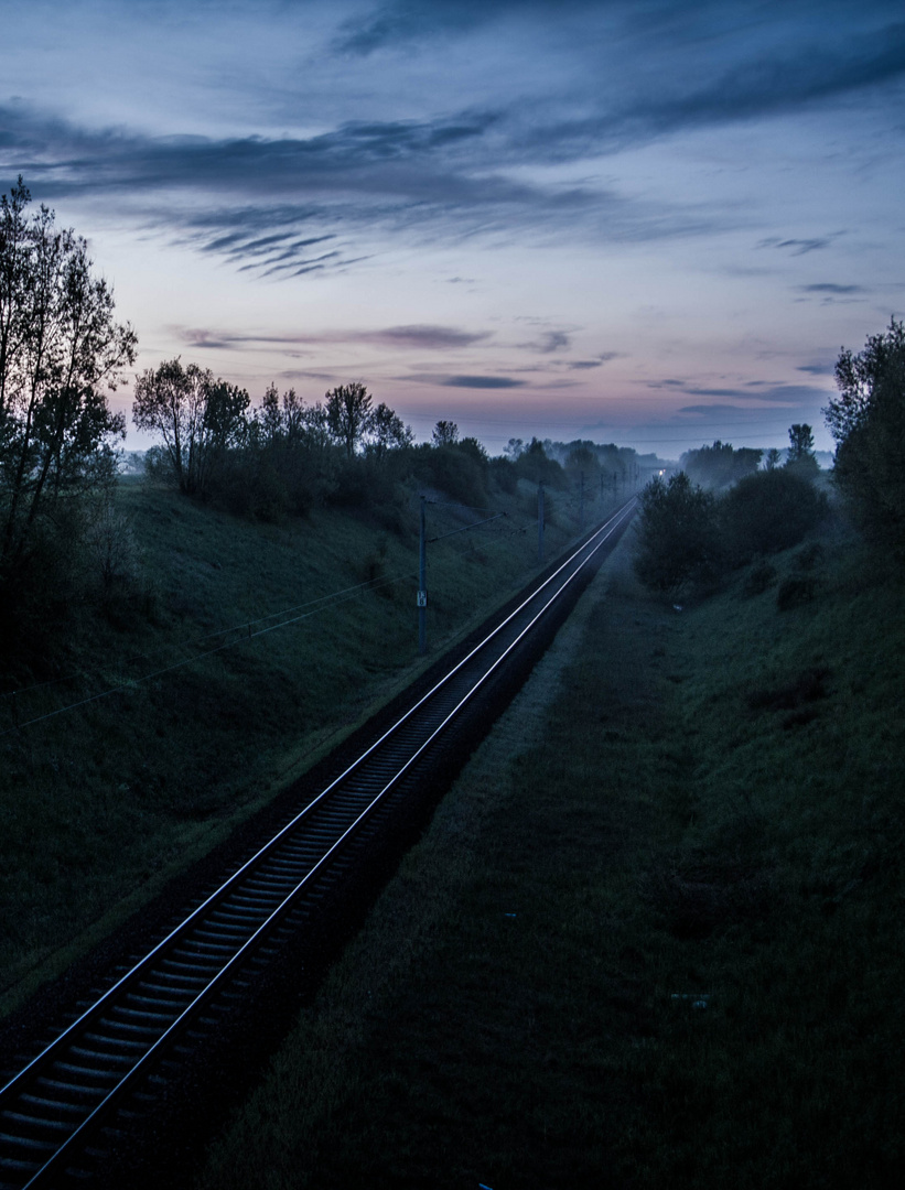 Bahnschienen im Zwielicht