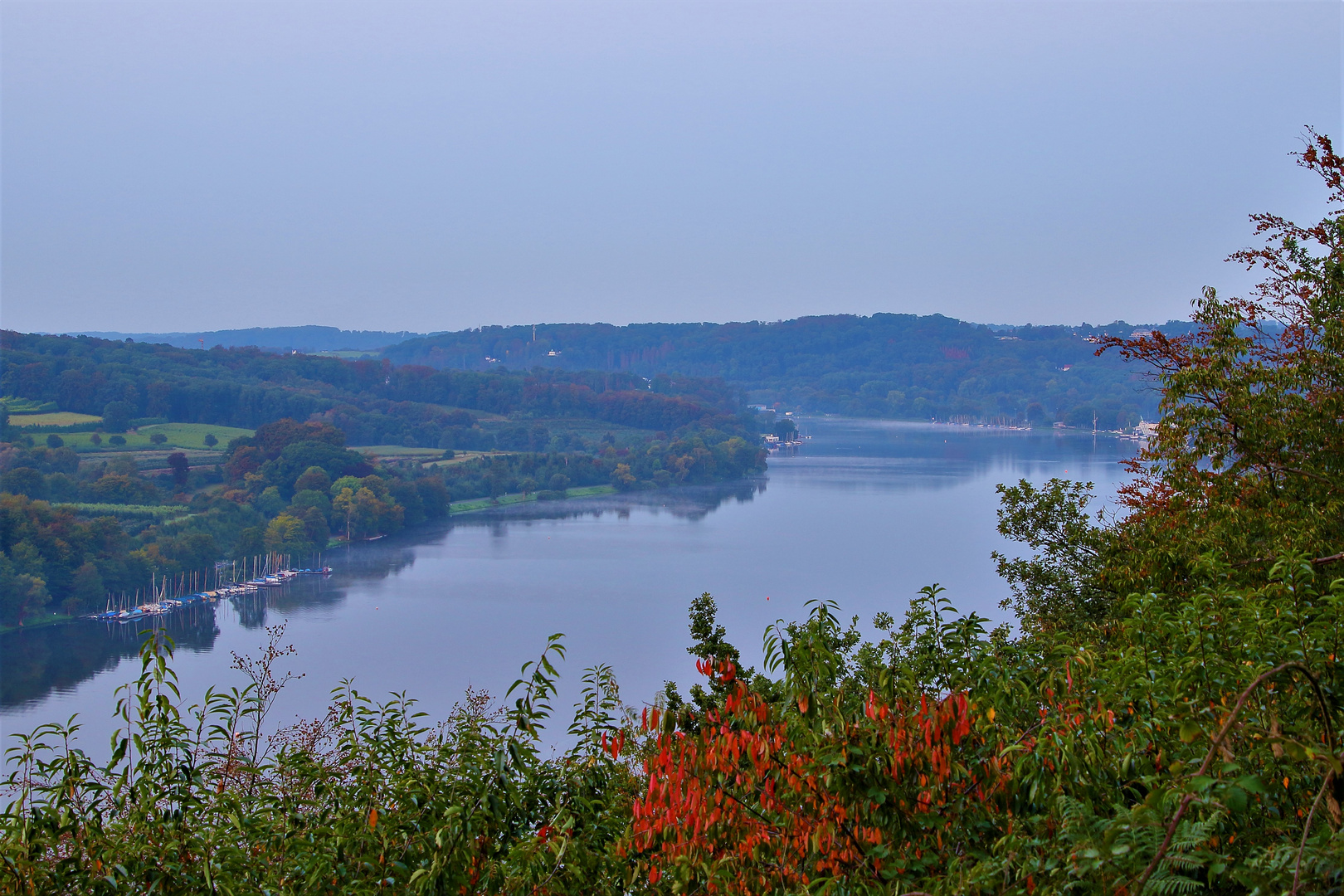 Baldeneysee am frühen Morgen - Aussicht von der Korte Klippe