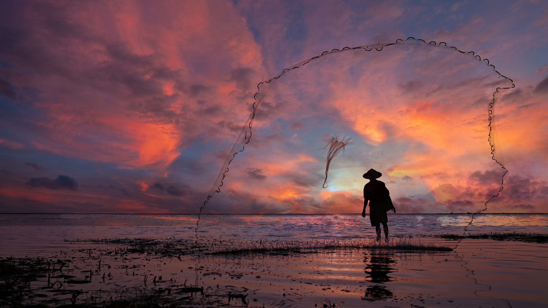 Bali Fischer vor Sonnenaufgang