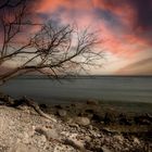 baltic sea with red sky