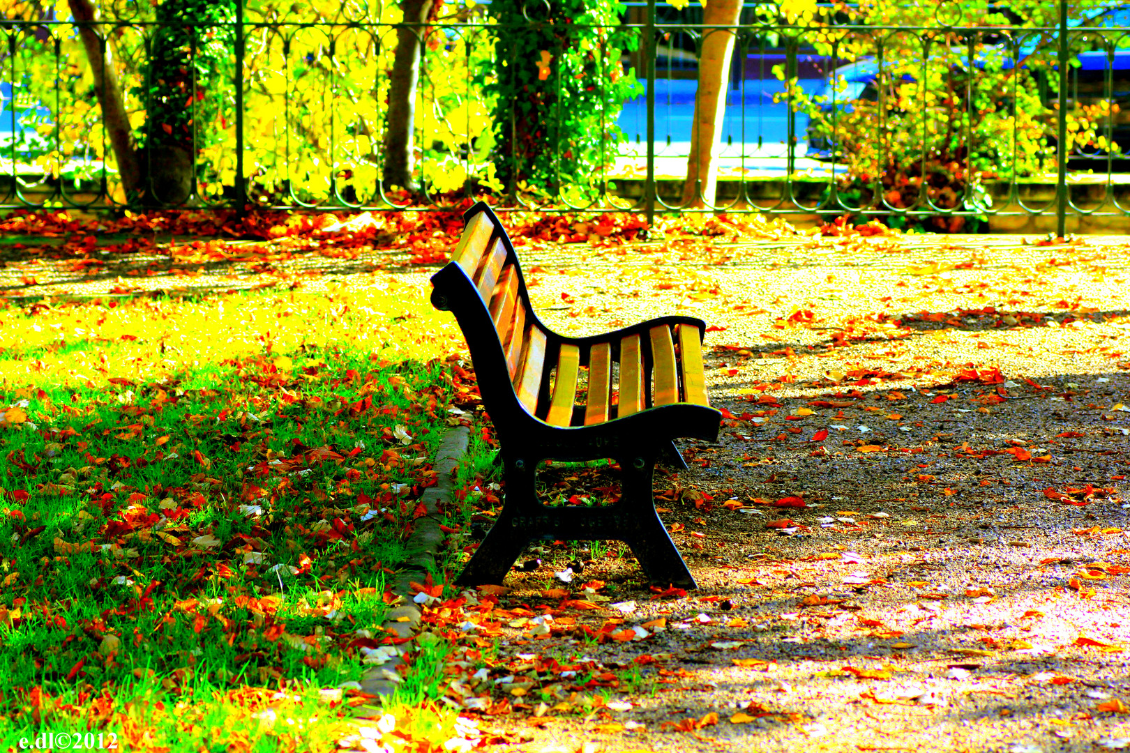 banc en automne