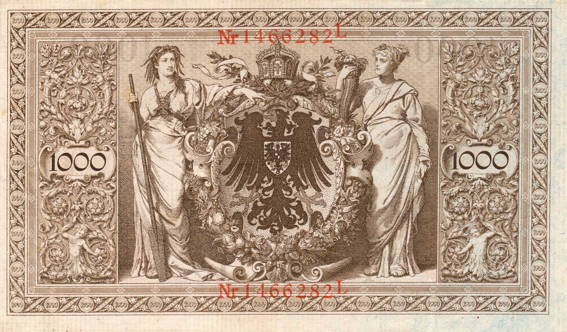 Banknote, 1000 Reichsmark von 1910, Rückseite