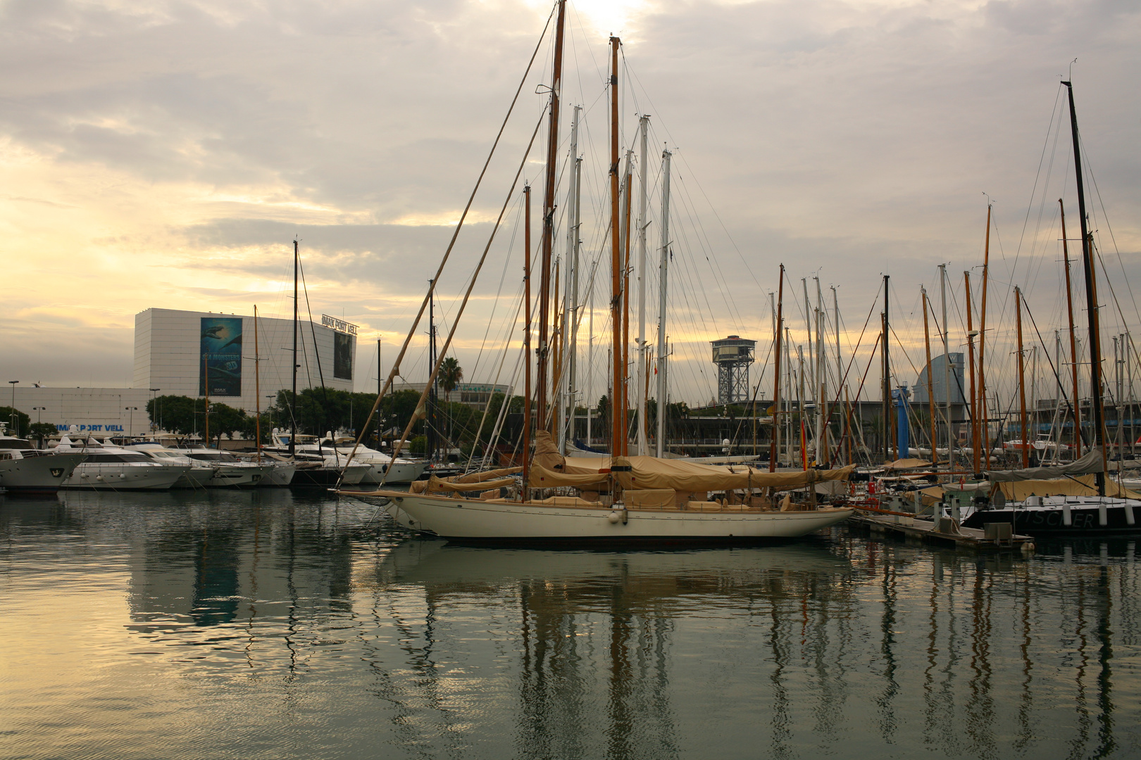 Barcelona Yacht Harbour Morning Light Scene
