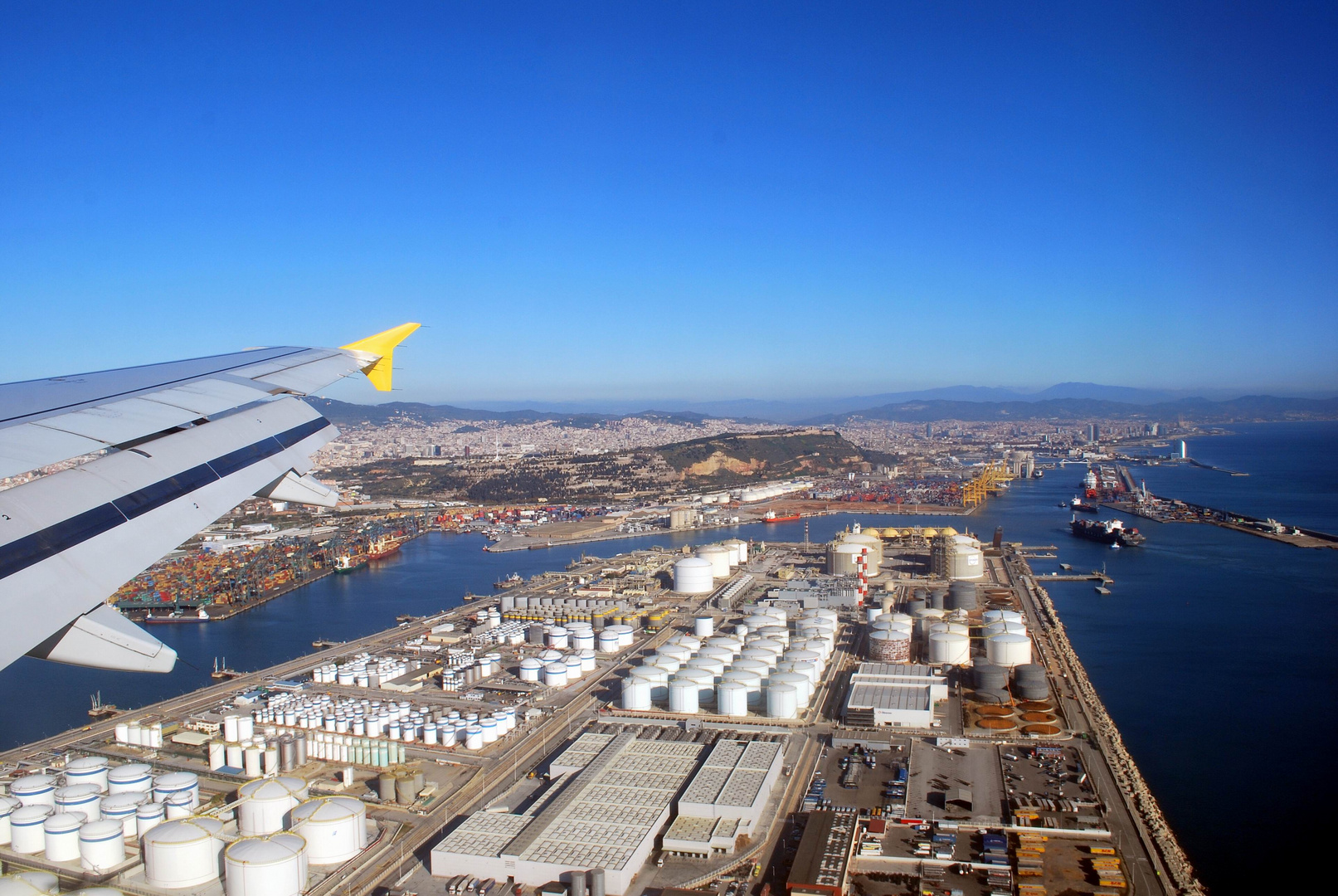 Barcelona's harbor from the plane