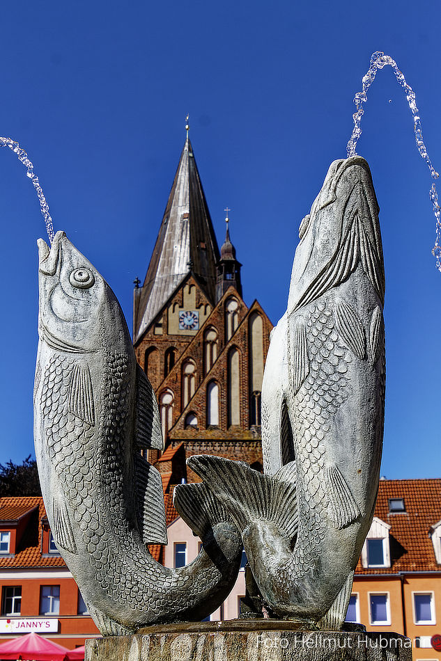 BARTH. BLICK ÜBER BRUNNEN AUF St. MARIEN.