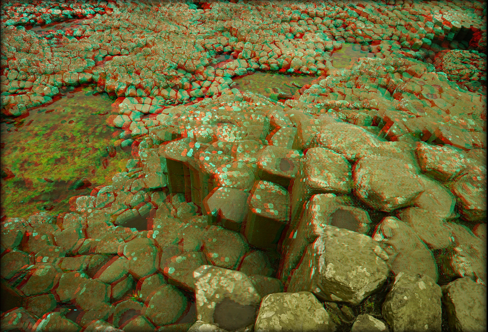 Basalt Gestein  1  GiantsCauseway Irland  (3D-Anaglyphe)