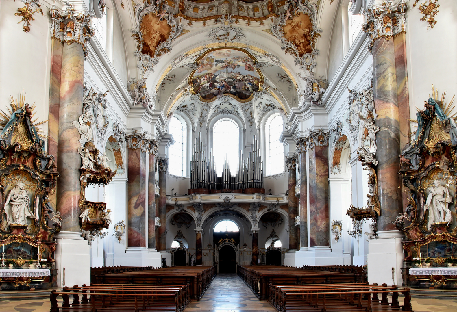 Basilika St. Alexander und St. Theodor Ottobeuren Blick zur Marienorgel