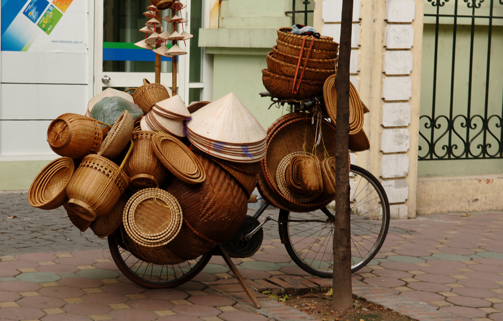 Basketry at its very best on the sidewalks of Hanoi.