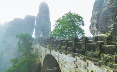 Basteibrücke im Nebel