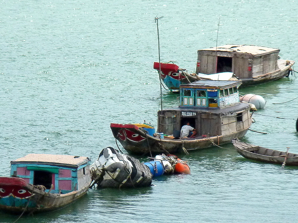 Bateaux de pêche en travers du Mékong