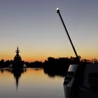 Battleship at sunset