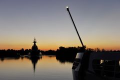 Battleship at sunset