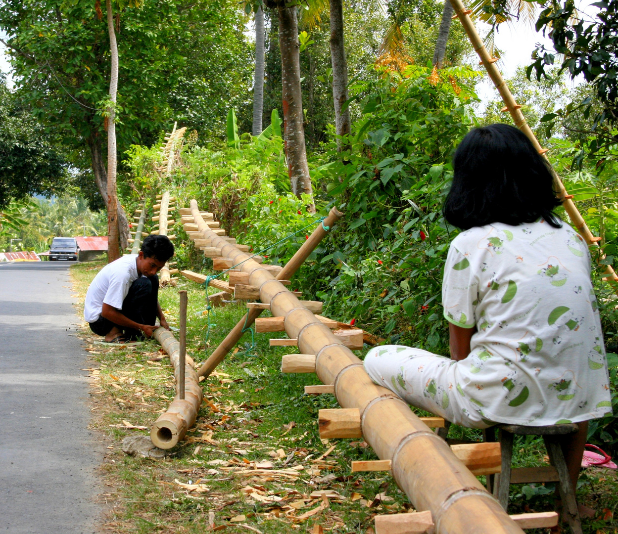 Bau von Leitern für die Ernte - Bali