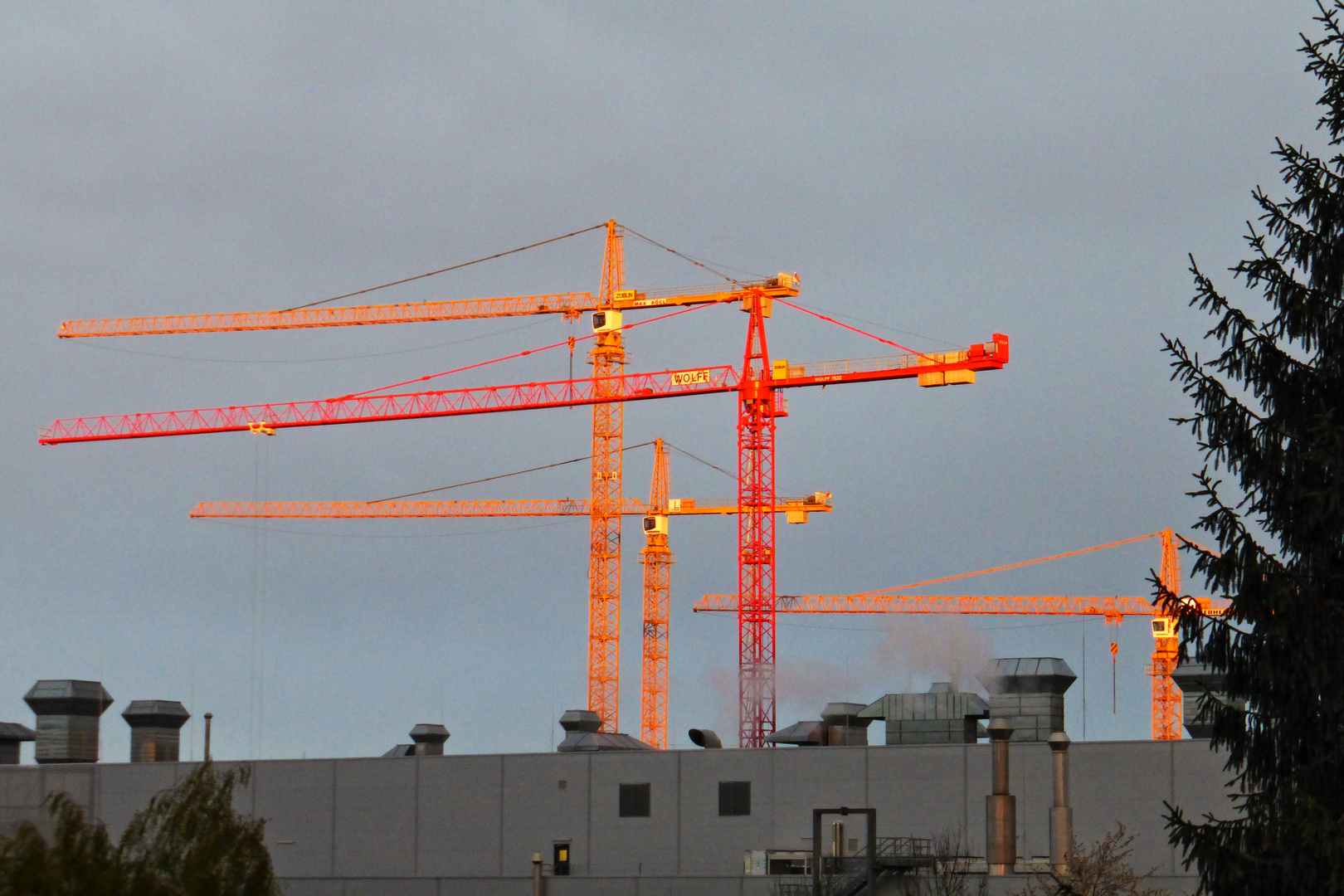 Baukräne beim neuen Porsche Werk