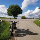 Baum, Wolken und Motorrad-Schatten