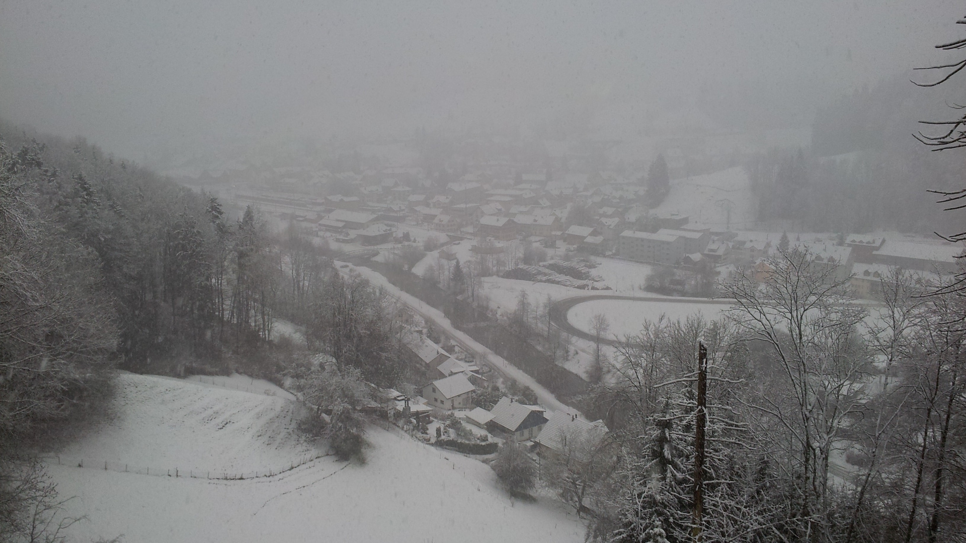 Bauma im Dunst und Schnee