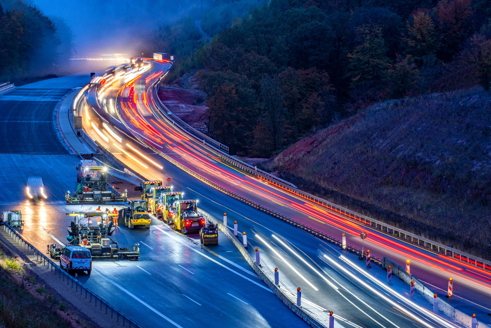 Baustelle auf der A3 bei Rohrbrunn ( Spessart )