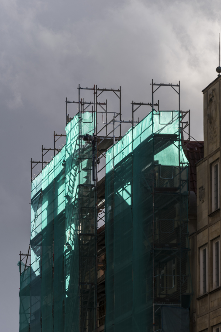 Baustelle in Münster kurz vor dem Wolkenbruch