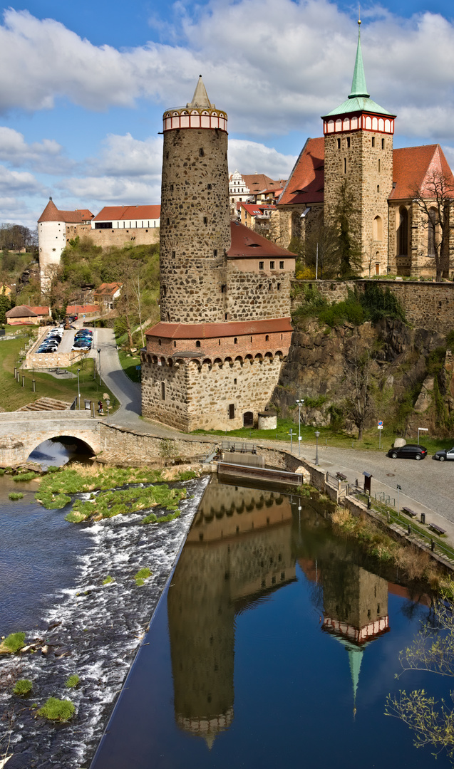 Bautzen mit Blick auf die Alte Wasserkunst und die Michaeliskirche