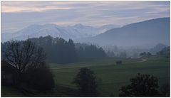 Bayerische Landschaft im Frühnebel