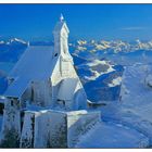 Bayrischzell, Wendelstein, Kirche am Berghaus mit Blick auf Wilden Kaiser und Hohe Tauern